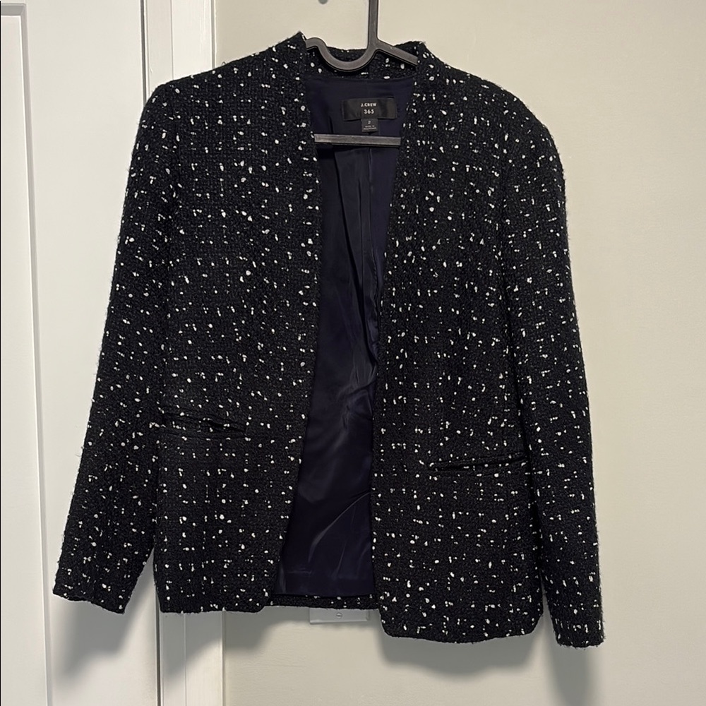 J Crew Black and White Blazer with Textured Pattern